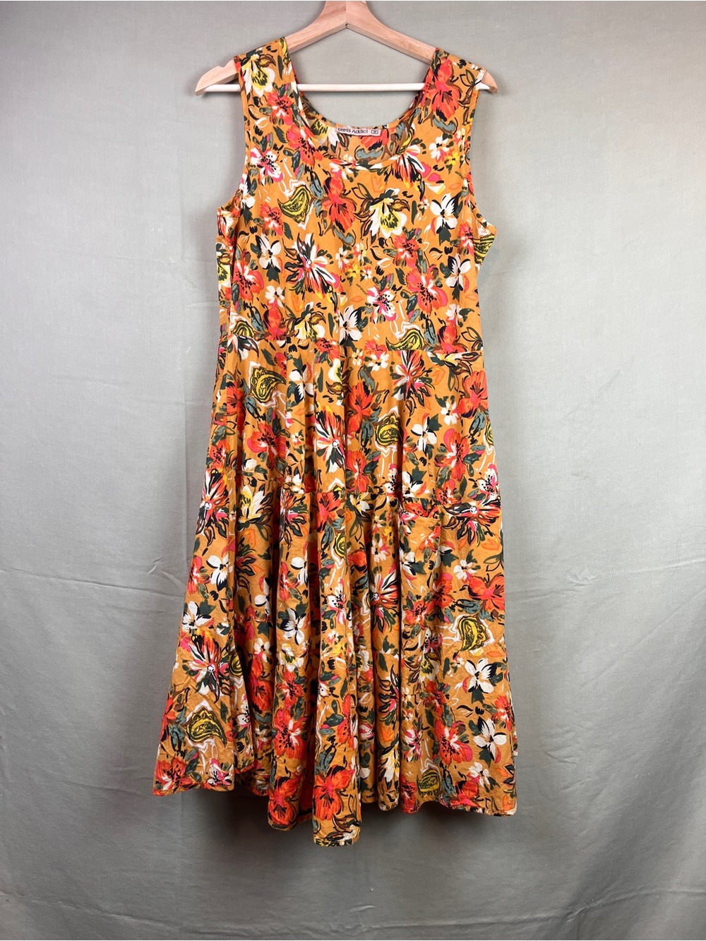 Earthy Flowy Cotton Sleeveless Floral A-Line Summer Dress with front pockets